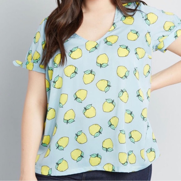 ModCloth Ideal Discovery Lemon Print Short Sleeve Blouse - Picture 4 of 4